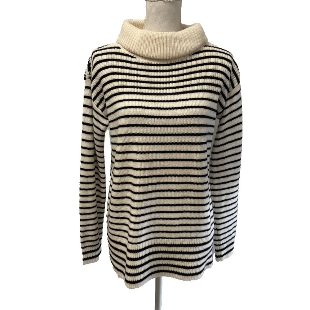 ATM Wool Sweater Jumper Womens Small Black White Stripe Turtleneck Preppy‎